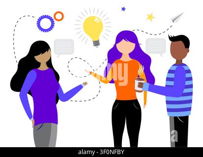 Diverse Creative Team Brainstorming and Sharing Fresh Ideas - vector illustration Stock Vector