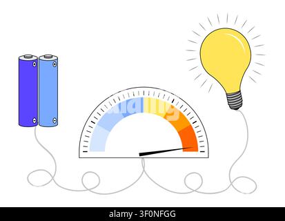 Battery Charging Meter Powering up a Creative Idea Lightbulb - vector illustration Stock Vector