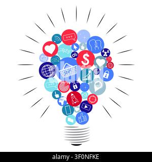 Creative Lightbulb Composed of Various Business and Social Media Icons - vector illustration Stock Vector