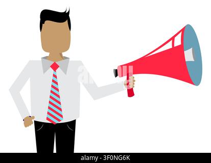 Corporate Spokesman Speaking and Making Announcement through Megaphone - vector illustration Stock Vector