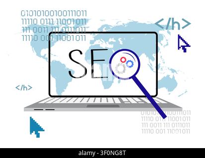 Laptop Screen with Search Engine Optimization SEO Analytics Tool - vector illustration Stock Vector