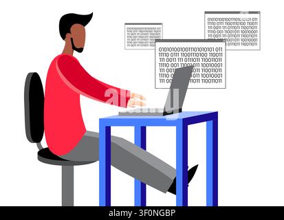 Software Developer Programming Code on Laptop with Multiple Screens - vector illustration Stock Vector