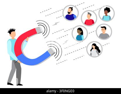 Inbound Marketing Magnet Pulling and Attracting New Target Customers - vector illustration Stock Vector