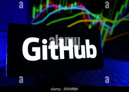 GitHub Inc Logo Displayed On A Smartphone Screen In Front Of A Computer Showing Stock Market Financial Performance Charts Stock Photo