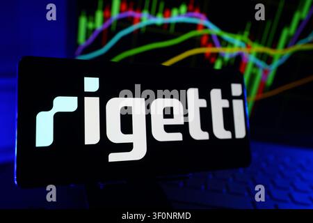 Rigetti Computing Inc Logo Displayed On A Smartphone Screen In Front Of A Computer Showing Stock Market Financial Performance Charts Stock Photo