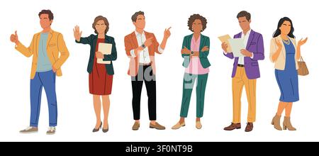 Set of animated people with active gesture Stock Vector