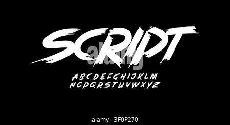 Script art font wild alphabet dynamic handwritten font for modern bold braush roll logo, spirited expressive headline, youth urban typography vibe Stock Vector