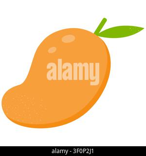 Flat illustration of a ripe mango depicting a whole tropical fruit with green leaf for food and beverage design Stock Vector