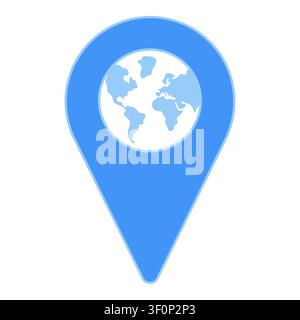 Flat illustration of a map pin depicting a global location marker with world globe for travel and navigation design Stock Vector