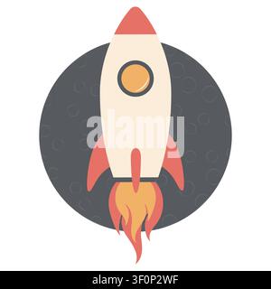 Flat illustration of a launching rocket depicting space travel and startup concept for business and technology design Stock Vector