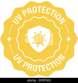 Flat illustration of UV protection badge depicting sun shield seal for skincare and product labeling Stock Vector