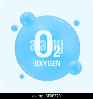 3D cartoon illustration of oxygen molecule depicting O2 chemical element bubble for science and medical design Stock Vector