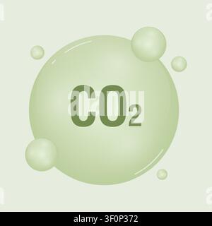 Flat illustration of CO2 carbon dioxide molecule depicting greenhouse gas bubble concept for environmental and ecology design Stock Vector