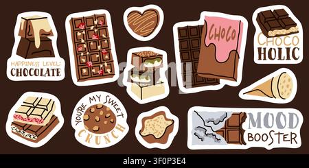 Chocolate candy and sweets sticker set hand drawn vector for branding Stock Vector
