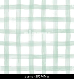 Hand-painted seamless watercolor plaid in soft mint green tones. Fresh classic check design perfect for fabric, wallpaper, wrapping paper and home dec Stock Photo