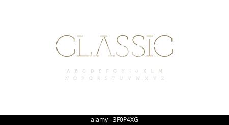 Thin Serif Font Logo Alphabet Geometric Letter Set Elegant Typography, Modern Premium Typographic Design for Branding , Poster, Headline, Type Symbol Stock Vector