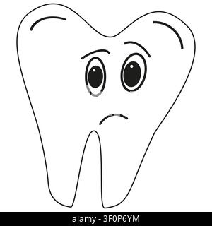 Upset tooth emoji. Sad face icon. Dental health problem. Vector cartoon character Stock Vector