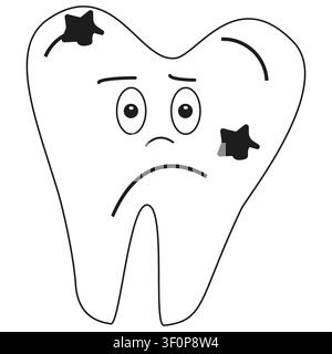 Cartoon tooth icon. Cavities dental vector. Decay enamel symbol. Sad oral care Stock Vector