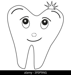 Cute tooth mascot. Sparking eyes icon. Sweet cartoon figure. Happy vector character Stock Vector