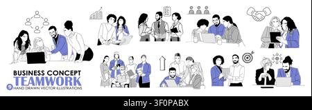 Team work unfolds in diverse work place Stock Vector