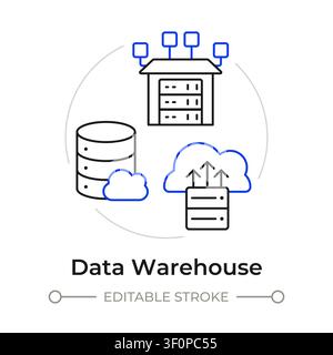 Data warehouse duotone line art concept icon Stock Vector