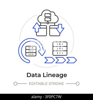 Data lineage duotone line art concept icon Stock Vector