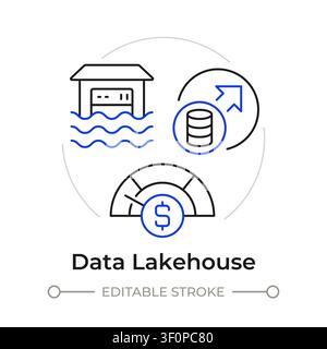 Data lakehouse duotone line art concept icon Stock Vector