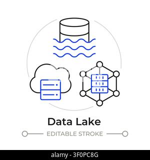 Data lake duotone line art concept icon Stock Vector