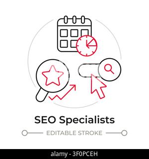 SEO specialists duotone line art concept icon Stock Vector