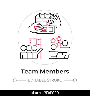 Team members duotone line art concept icon Stock Vector