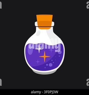 Magic potion bottle with sparkling liquid vector halloween illustration element Stock Vector