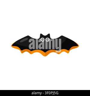 Cute black Halloween bat vector illustration with orange wings outline isolated cartoon character Stock Vector