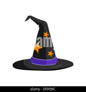 Classic pointed witch hat purple with yellow stars vector halloween accessory Stock Vector
