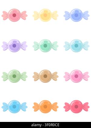 Cute collection of 12 pastel Halloween eyeball candy vector icons. Minimalist spooky eyes sweets in a colorful palette. Perfect for stickers Stock Vector