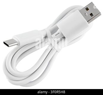 Universal power cable with metallic connectors on isolated white background. Stock Photo