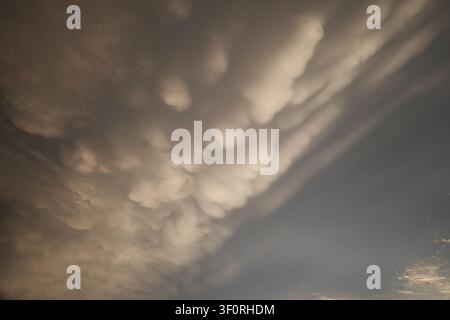 Dramatic Mammatus Clouds Before Storm Stock Photo