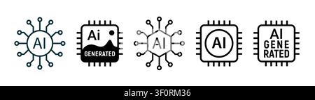 Ai digital chip icon. Artificial intelligent vector science data circuit technology line icon. Stock Vector