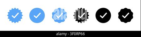 Blue tick check icon. Circle vector badge blue check verify logo symbol profile approved. Stock Vector