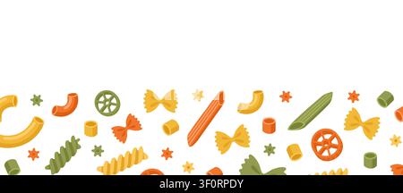 Vector Italian pasta food macaroni design set. Italian pasta type cartoon different shape isolated icon Stock Vector