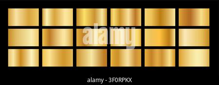 Gold gradient background metal texture. Golden foil color vector frame gradation premium design set. Stock Vector