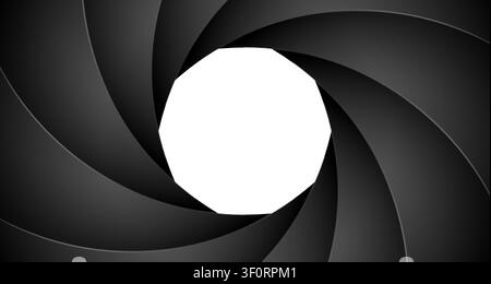 Camera shutter aperture background with dark black focus circle cinema lens frame graphic design element Stock Vector