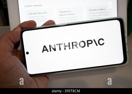 Mexico city, mexico, 05 29 2026, person holding a smartphone showing anthropic logo with claude ai information on screen Stock Photo