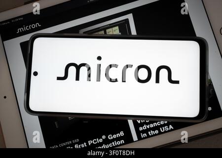Mexico city, mexico, 05 29 2026, micron technology logo displaying on a smartphone, representing the semiconductor industry globally Stock Photo