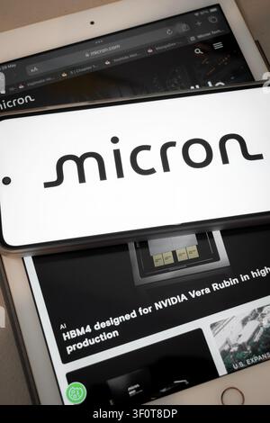 Mexico city, mexico, 05 29 2026, micron logo appearing on a smartphone screen showing ai hbm4 chip technology Stock Photo