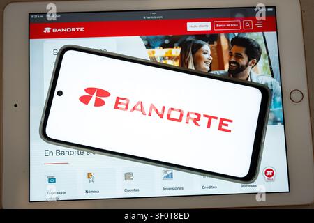 Mexico city, mexico, 06 04 2026, banorte branding displayed on a smartphone and tablet, representing digital banking in mexico Stock Photo