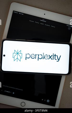 Mexico city, mexico, 06 04 2026, perplexity ai logo showing on two digital devices, representing artificial intelligence search Stock Photo