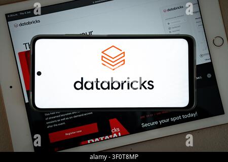 Mexico city, mexico, 06 04 2026, databricks software logo displayed on a mobile phone screen on top of a tablet Stock Photo