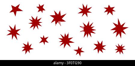 Red starburst and sparkle shapes set for creative graphic design decoration Stock Vector