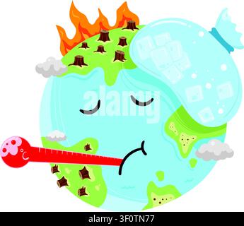 Planet Earth Suffering from Global Warming Fever Stock Vector