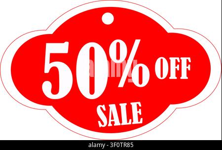 Red 50% OFF SALE discount badge isolated on white background, ideal for retail promotions, shopping offers, advertising banners and marketing designs Stock Vector